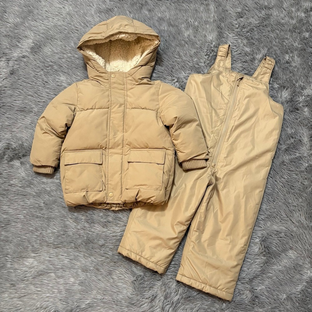 Old Navy Puffer Jacket & Snow Bib One Piece Set Kahki Tan Toddler 2T Winter